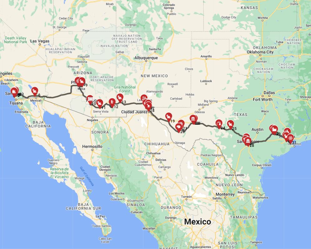 Map for San Diego to Houston - A Journey of Discovery and Adventure